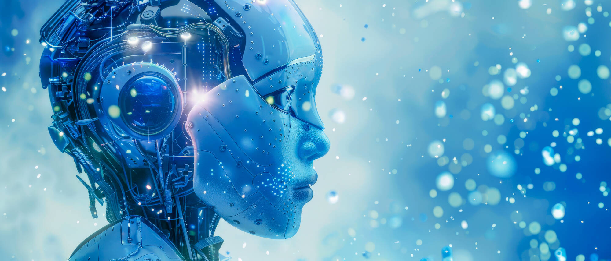 Robot with blue face blue body concept technology AI Image